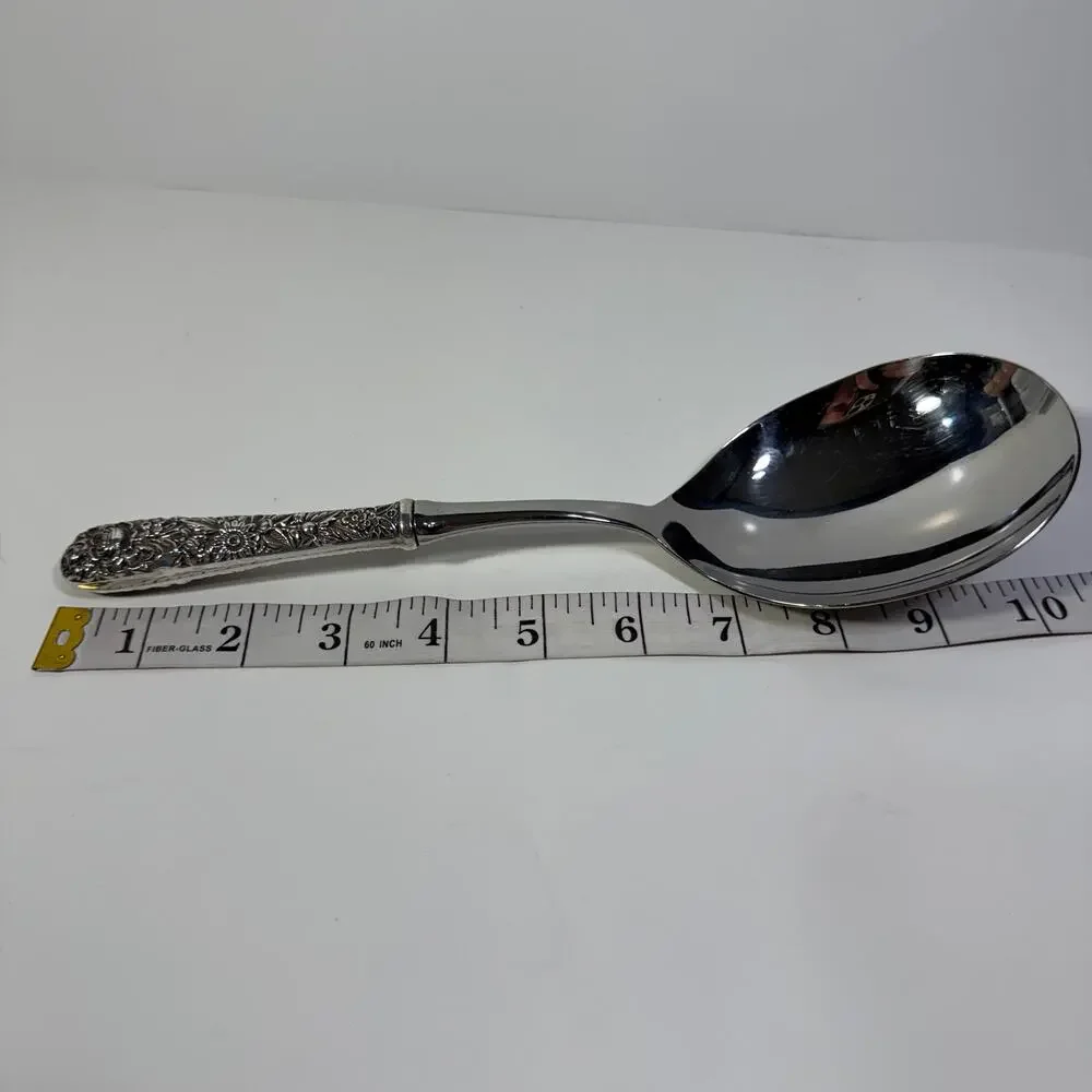 Kirk Stieff Sterling Silver Handle Repousse Floral Motif Casserole Spoon 10inch